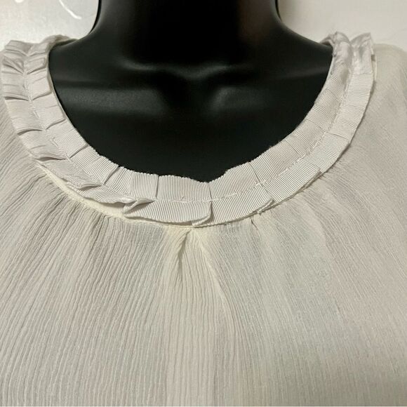 Banana Republic Ivory Sheer 100% Silk Stretch Crepe Ribbon Sleeveless Top S - Picture 3 of 13